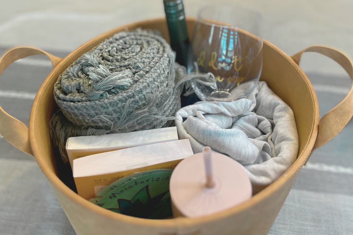 Self Care Gift Basket 10 - Faux Leather Basket with Self-care goodies
