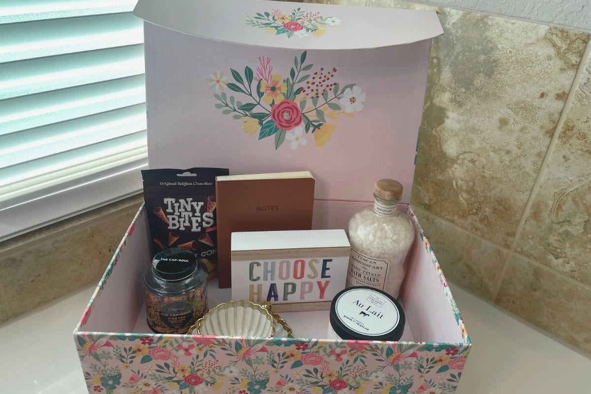 Self Care Gift Basket 9 - Floral Keepsake Box with Self-Care Goodies