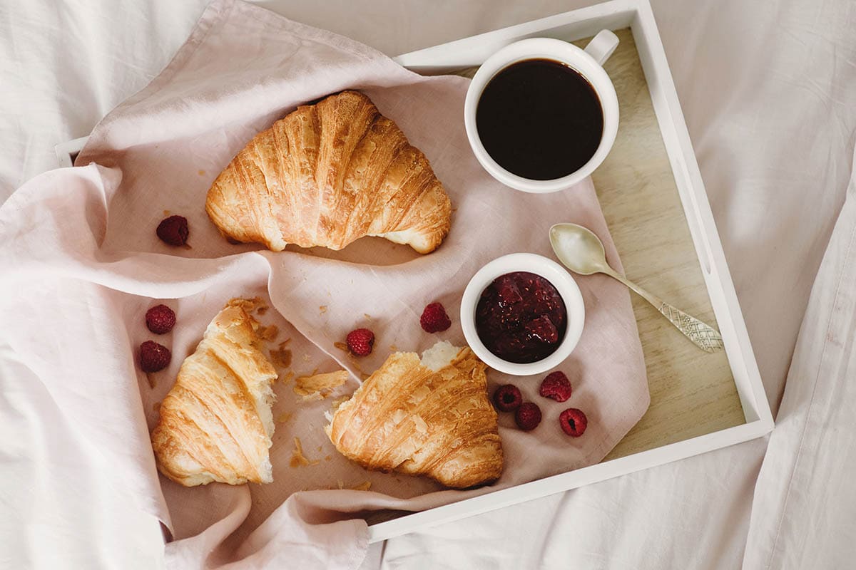 Tray of Croissants and coffee