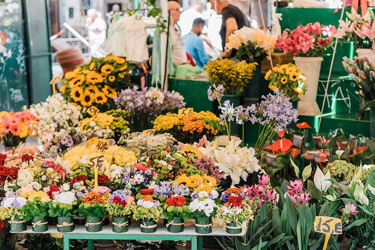 Flowers at an outdoor market